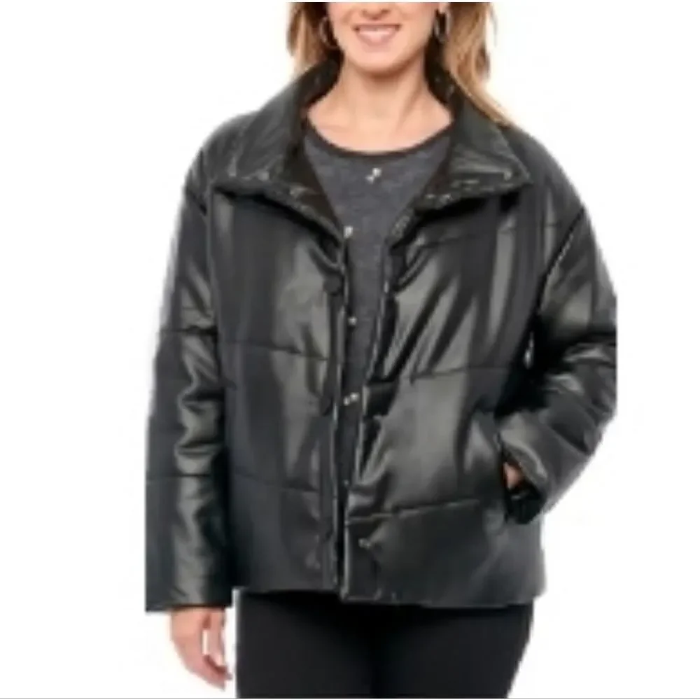 WIT & WISDOM Faux Leather Puffer Jacket Size L